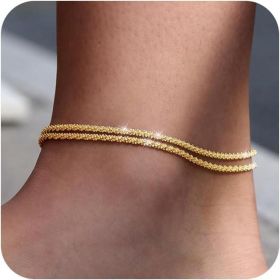 Fashion Multi-layer Waterproof Women's Adjustable Ankle Bracelet Gold And Silver Optional (Color: Gold)