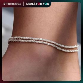 Fashion Multi-layer Waterproof Women's Adjustable Ankle Bracelet Gold And Silver Optional (Color: White)